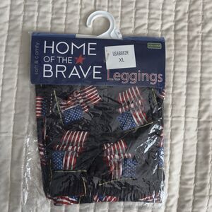 Women’s Home Of The Brave Patriotic United States Flag Leggings USA Xl